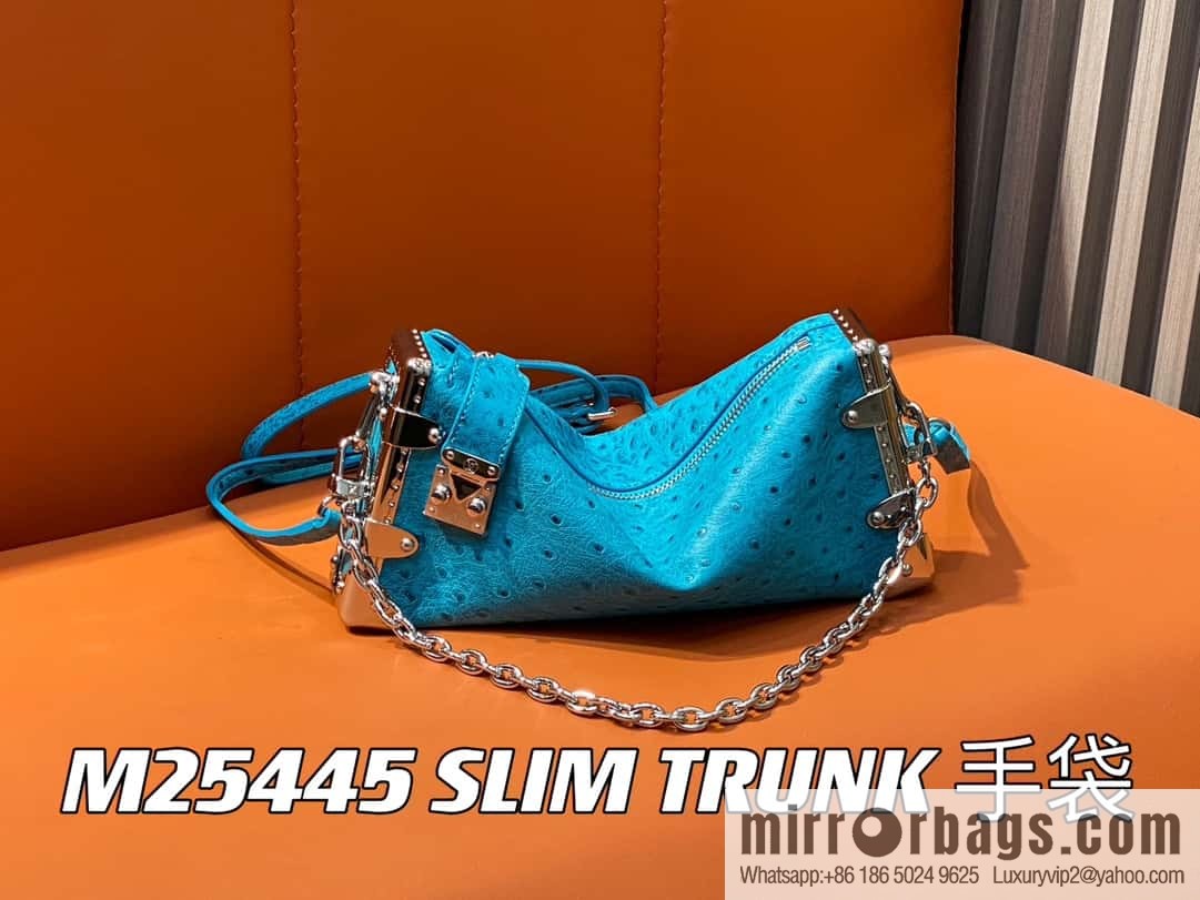 [Boutique‑grade] M25445 blue ostrich pattern full leather, soft box series SLIM TRUNK handbag