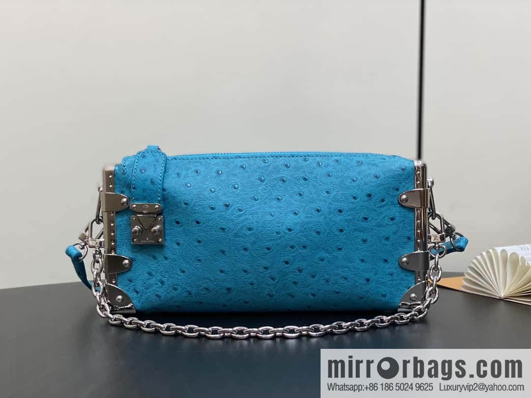 [Boutique‑grade] M25445 blue ostrich pattern full leather, soft box series SLIM TRUNK handbag