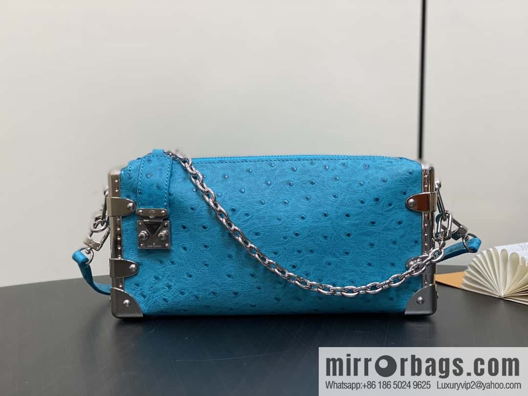 [Boutique‑grade] M25445 blue ostrich pattern full leather, soft box series SLIM TRUNK handbag