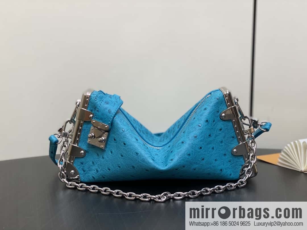 [Boutique‑grade] M25445 blue ostrich pattern full leather, soft box series SLIM TRUNK handbag