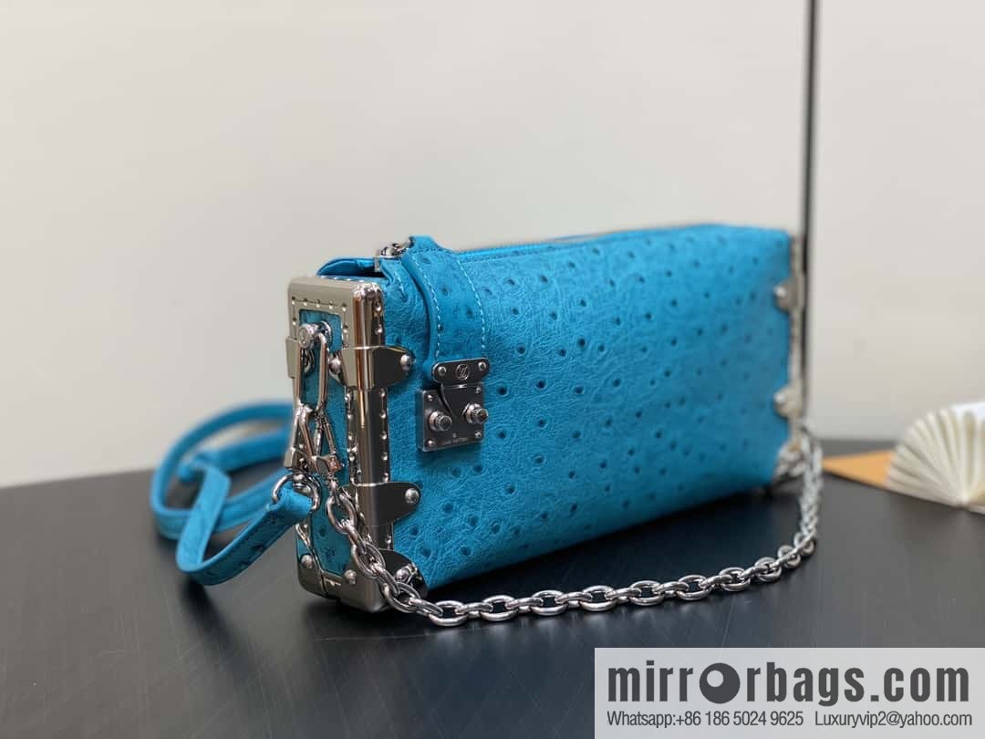 [Boutique‑grade] M25445 blue ostrich pattern full leather, soft box series SLIM TRUNK handbag