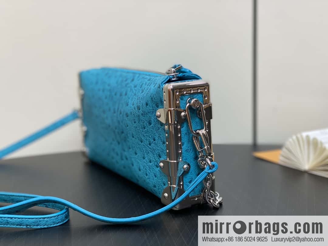 [Boutique‑grade] M25445 blue ostrich pattern full leather, soft box series SLIM TRUNK handbag