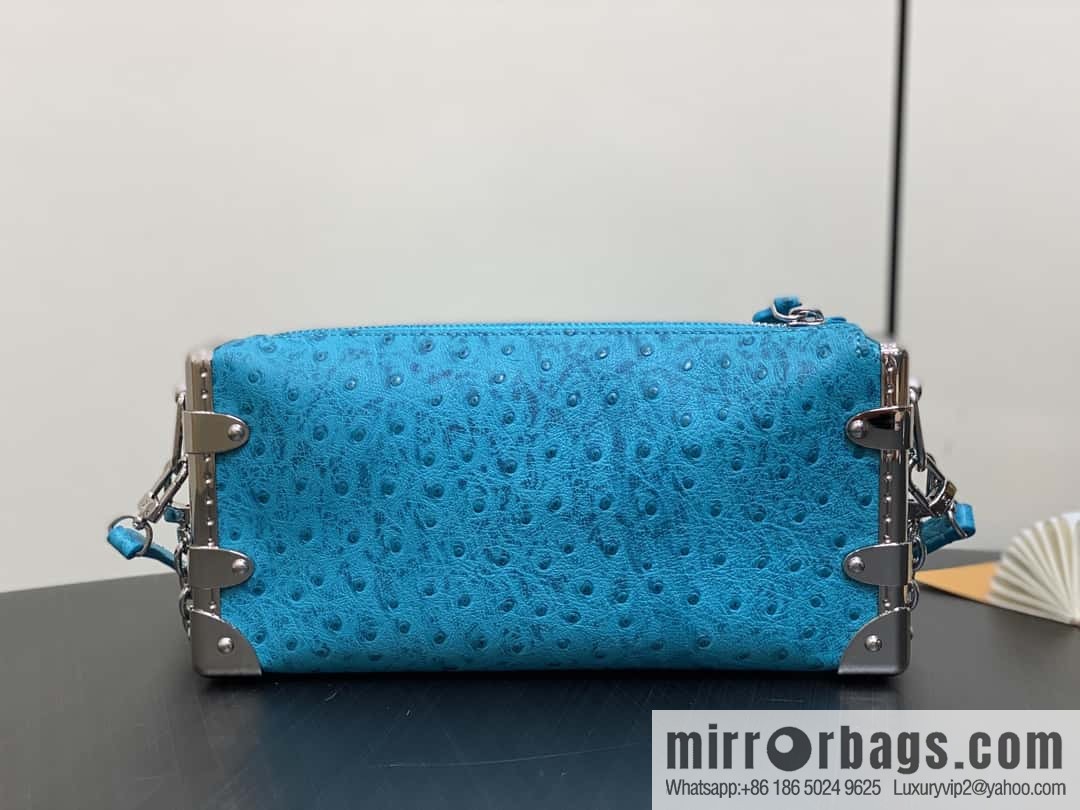 [Boutique‑grade] M25445 blue ostrich pattern full leather, soft box series SLIM TRUNK handbag