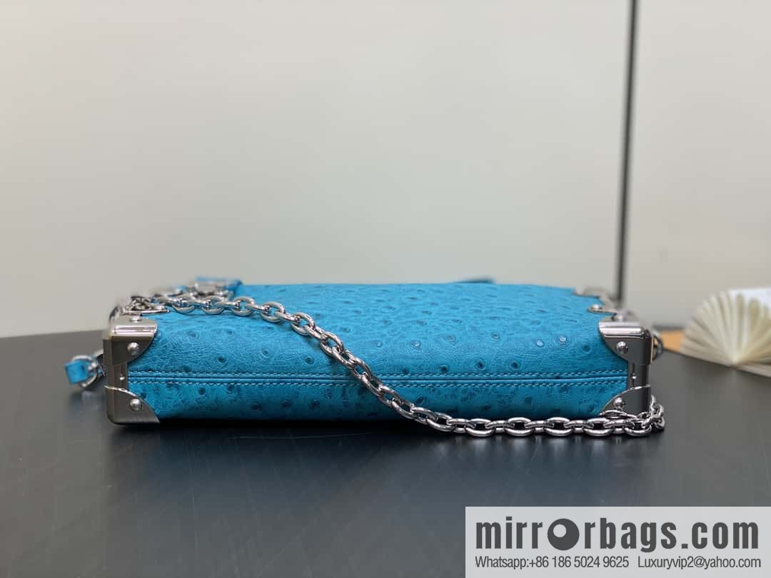 [Boutique‑grade] M25445 blue ostrich pattern full leather, soft box series SLIM TRUNK handbag
