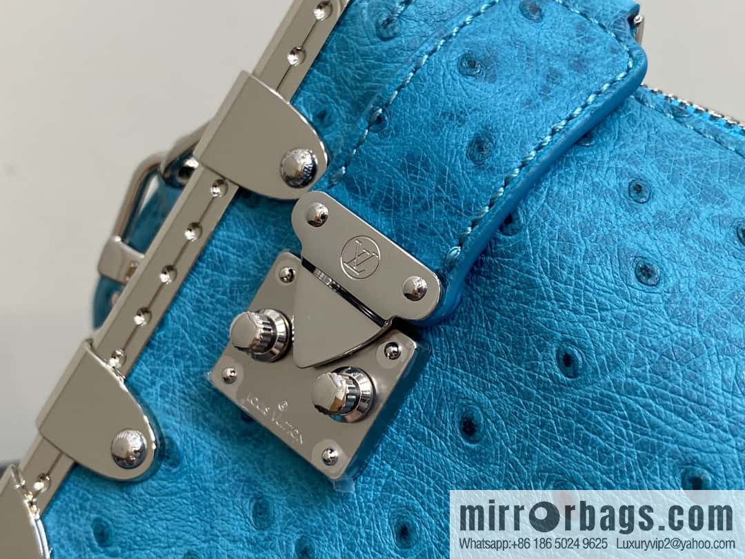 [Boutique‑grade] M25445 blue ostrich pattern full leather, soft box series SLIM TRUNK handbag