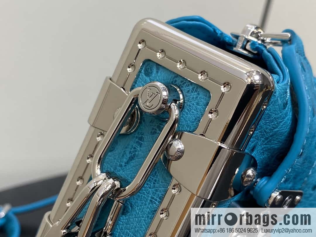 [Boutique‑grade] M25445 blue ostrich pattern full leather, soft box series SLIM TRUNK handbag