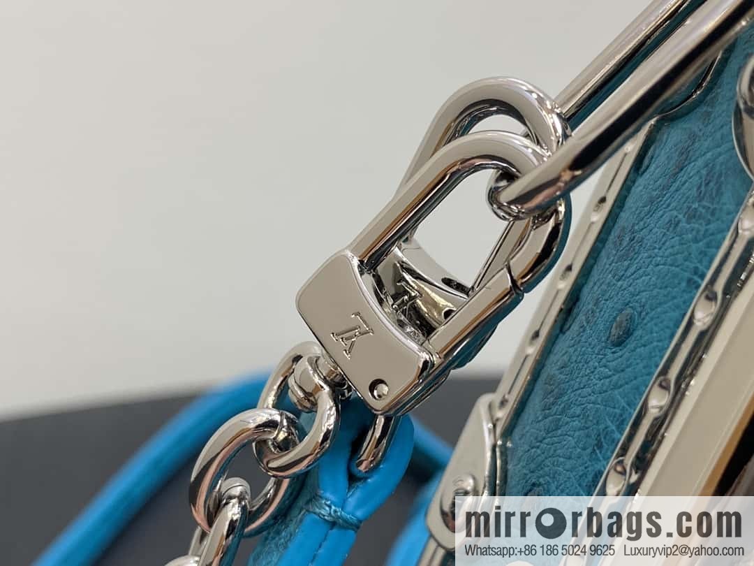 [Boutique‑grade] M25445 blue ostrich pattern full leather, soft box series SLIM TRUNK handbag