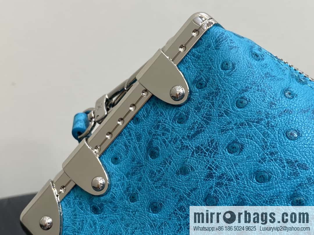 [Boutique‑grade] M25445 blue ostrich pattern full leather, soft box series SLIM TRUNK handbag