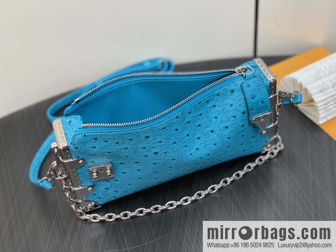 [Boutique‑grade] M25445 blue ostrich pattern full leather, soft box series SLIM TRUNK handbag