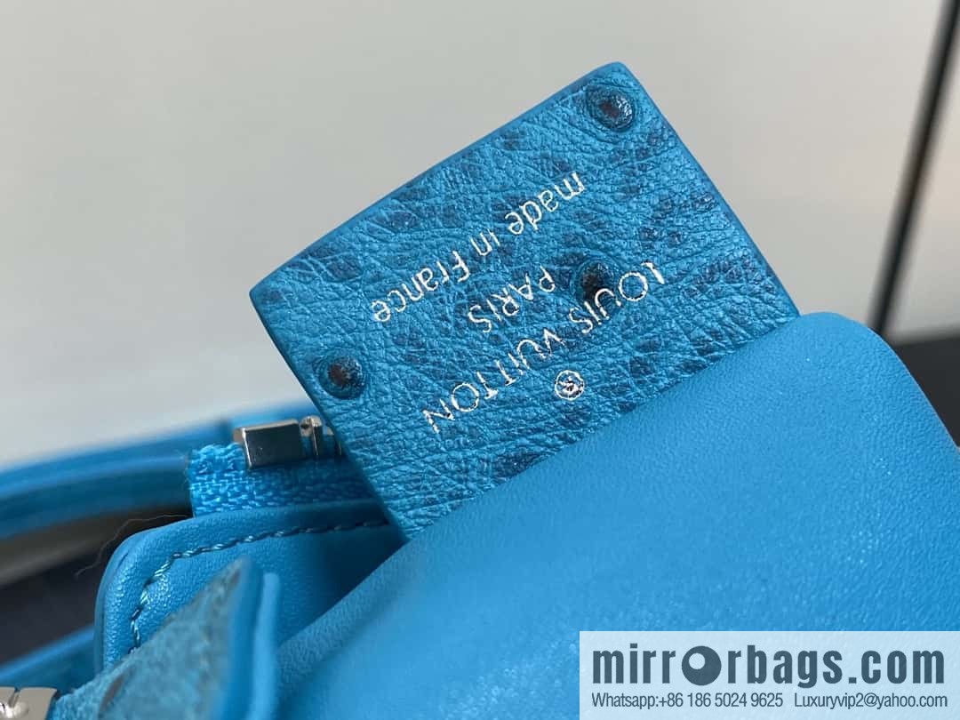 [Boutique‑grade] M25445 blue ostrich pattern full leather, soft box series SLIM TRUNK handbag