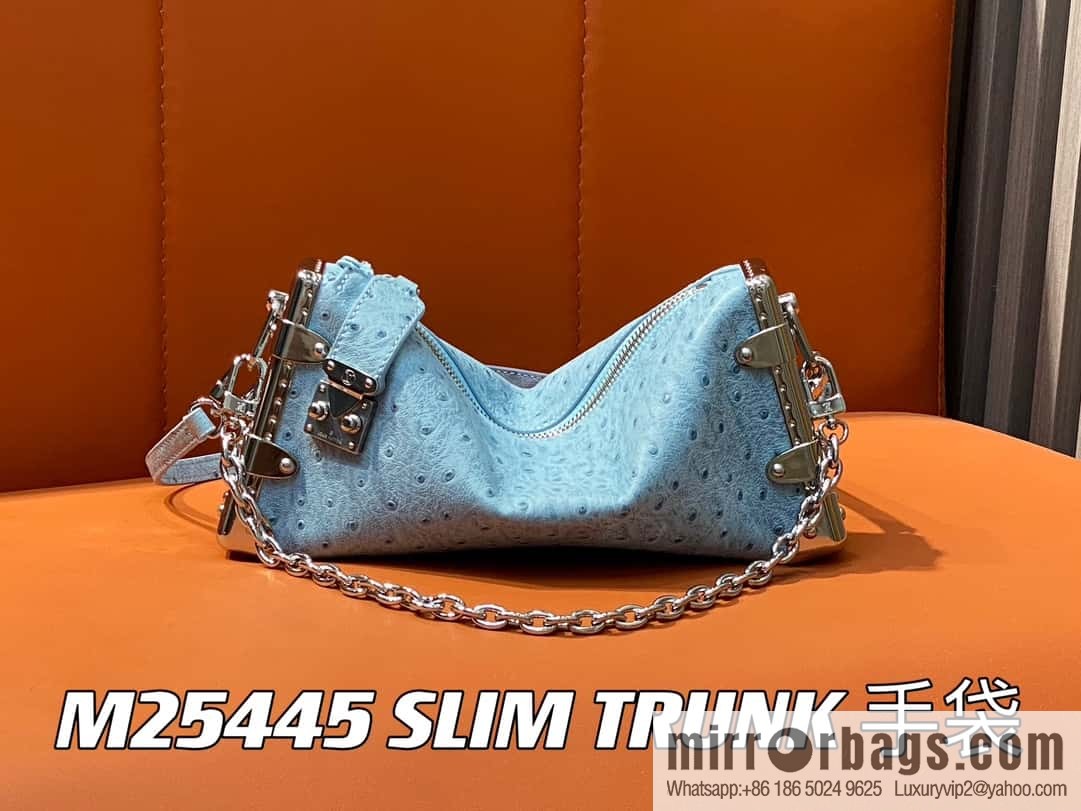 [Boutique‑grade] M25445 sky blue ostrich pattern full leather, soft box series SLIM TRUNK handbag
