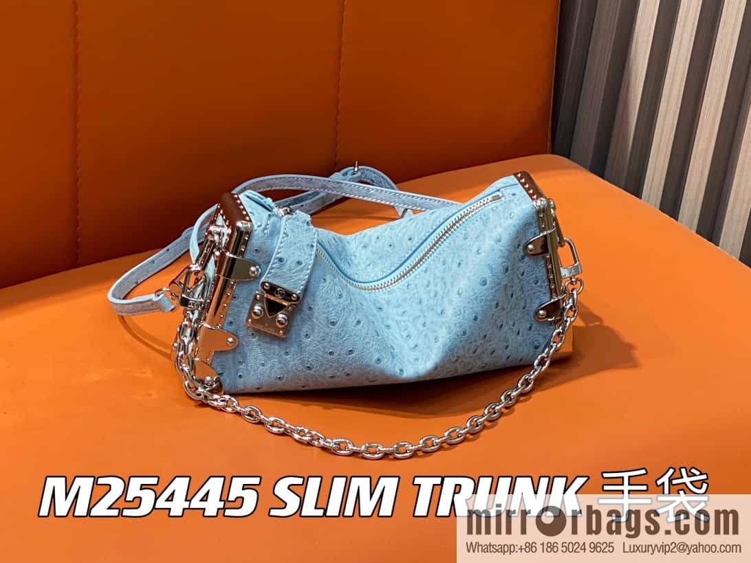 [Boutique‑grade] M25445 sky blue ostrich pattern full leather, soft box series SLIM TRUNK handbag