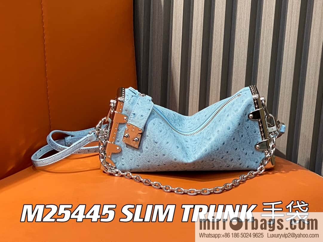[Boutique‑grade] M25445 sky blue ostrich pattern full leather, soft box series SLIM TRUNK handbag