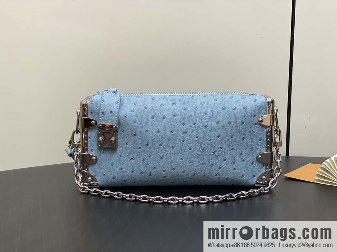 [Boutique‑grade] M25445 sky blue ostrich pattern full leather, soft box series SLIM TRUNK handbag