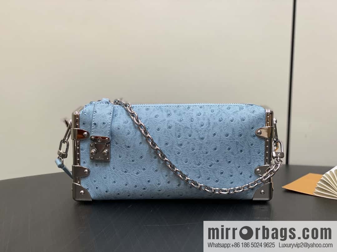 [Boutique‑grade] M25445 sky blue ostrich pattern full leather, soft box series SLIM TRUNK handbag