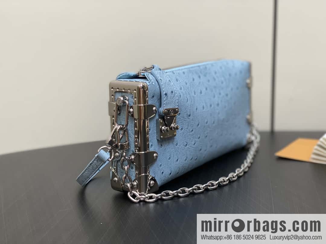 [Boutique‑grade] M25445 sky blue ostrich pattern full leather, soft box series SLIM TRUNK handbag