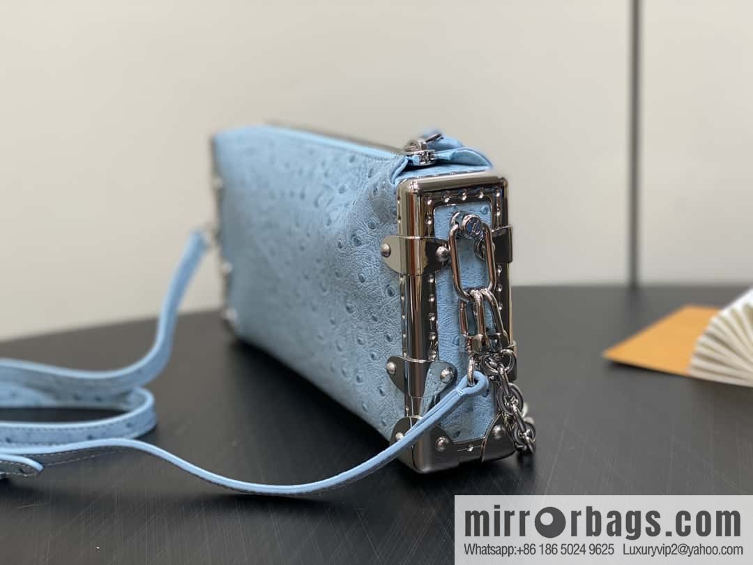 [Boutique‑grade] M25445 sky blue ostrich pattern full leather, soft box series SLIM TRUNK handbag