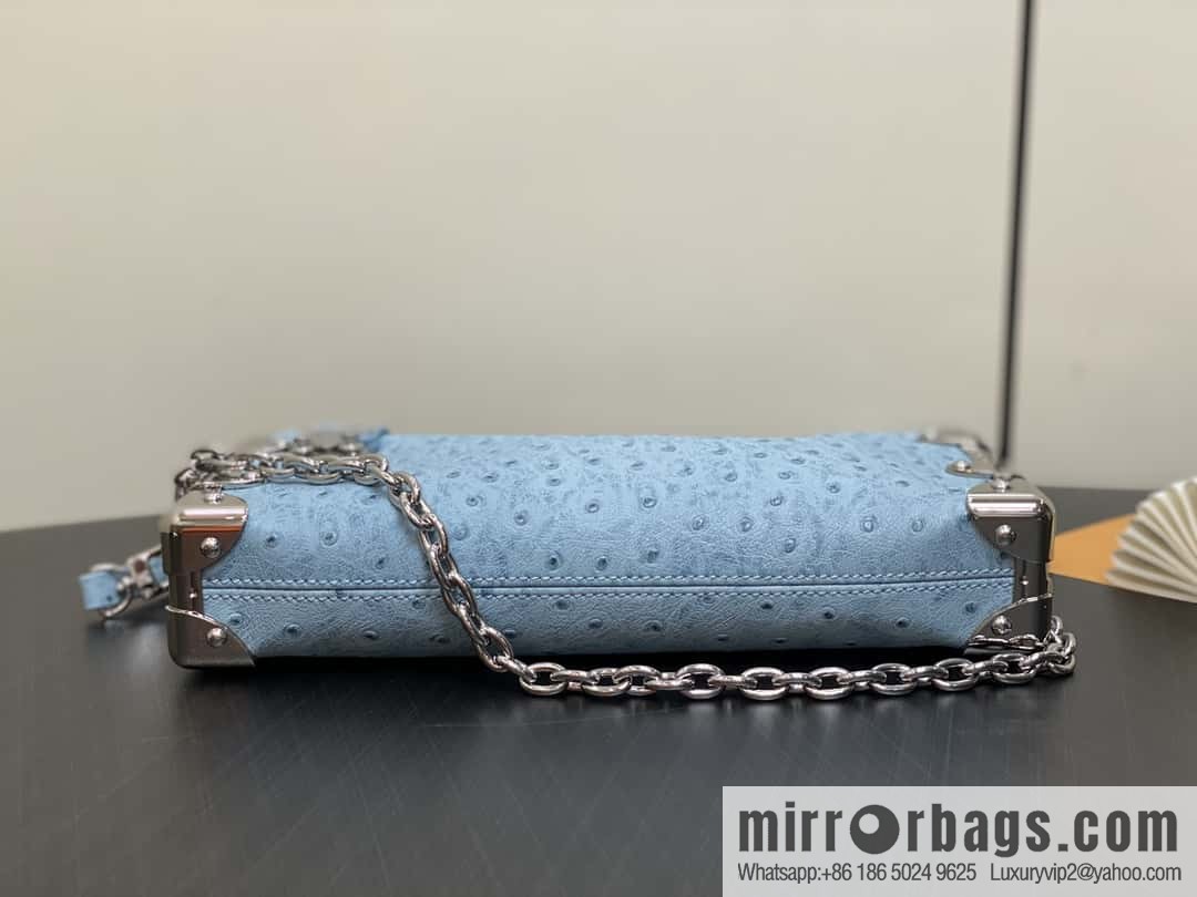 [Boutique‑grade] M25445 sky blue ostrich pattern full leather, soft box series SLIM TRUNK handbag