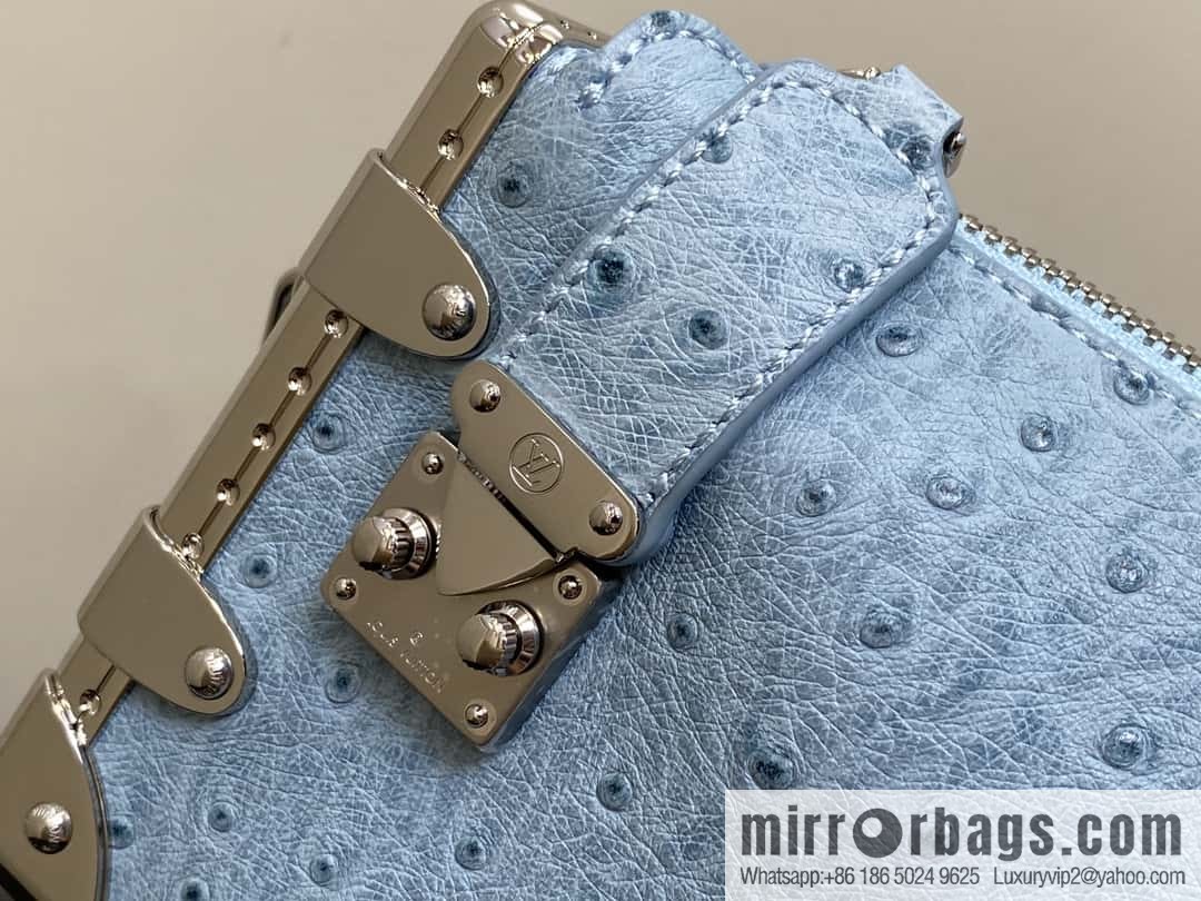 [Boutique‑grade] M25445 sky blue ostrich pattern full leather, soft box series SLIM TRUNK handbag