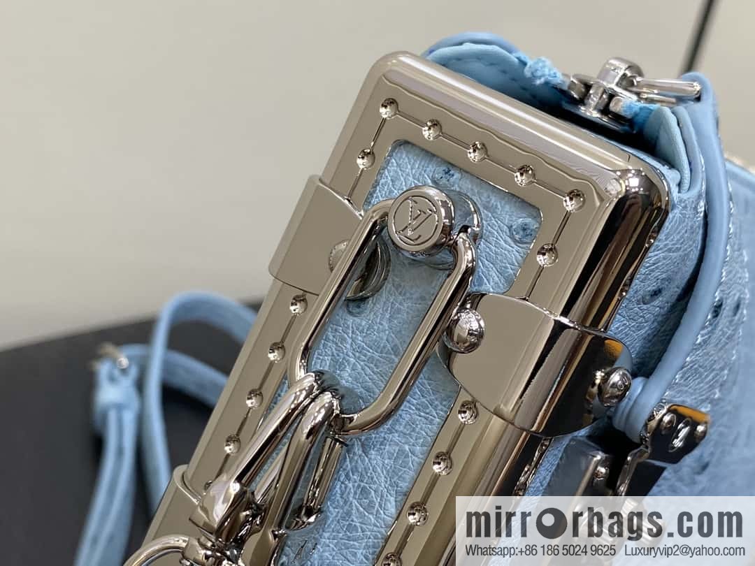 [Boutique‑grade] M25445 sky blue ostrich pattern full leather, soft box series SLIM TRUNK handbag