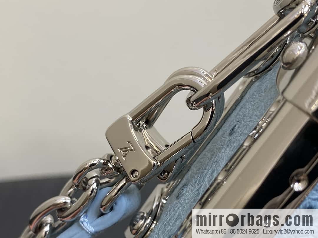 [Boutique‑grade] M25445 sky blue ostrich pattern full leather, soft box series SLIM TRUNK handbag