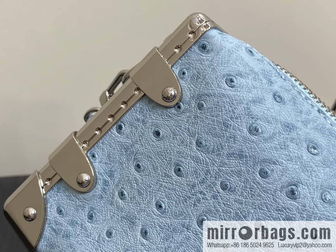 [Boutique‑grade] M25445 sky blue ostrich pattern full leather, soft box series SLIM TRUNK handbag