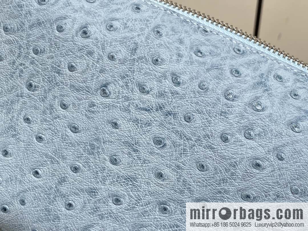 [Boutique‑grade] M25445 sky blue ostrich pattern full leather, soft box series SLIM TRUNK handbag