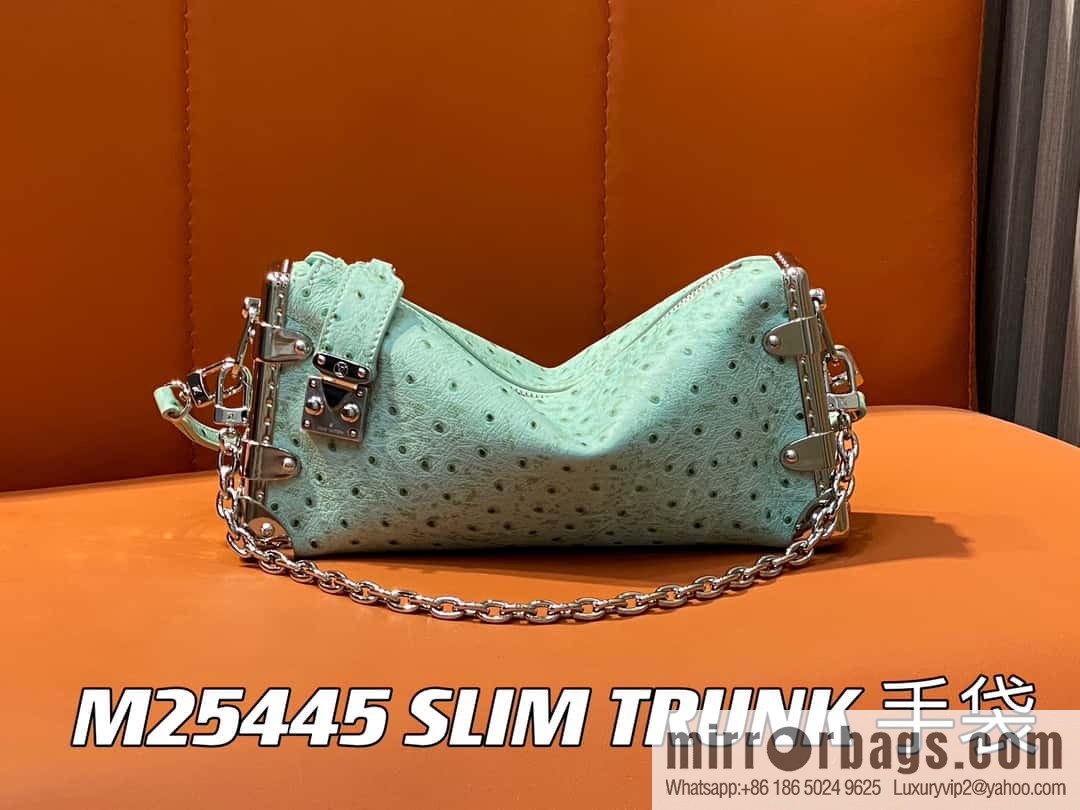 [Boutique‑grade] M25445 light green ostrich pattern full leather, soft box series SLIM TRUNK handbag