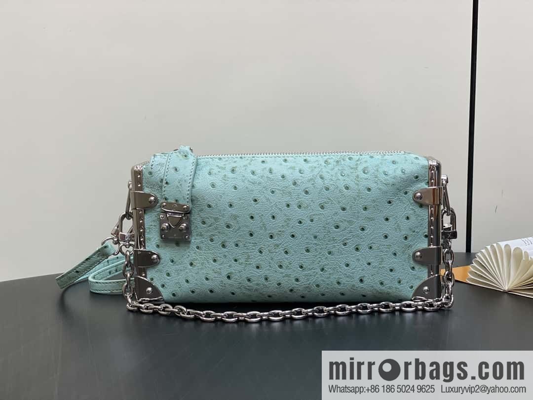 [Boutique‑grade] M25445 light green ostrich pattern full leather, soft box series SLIM TRUNK handbag