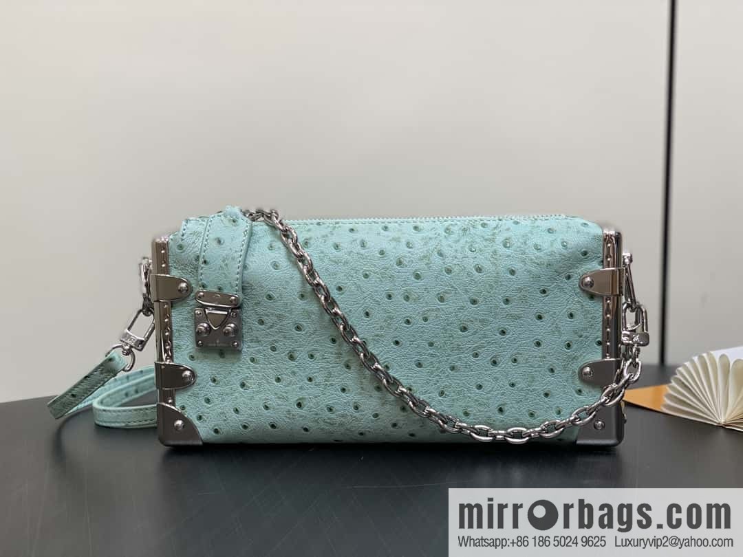 [Boutique‑grade] M25445 light green ostrich pattern full leather, soft box series SLIM TRUNK handbag