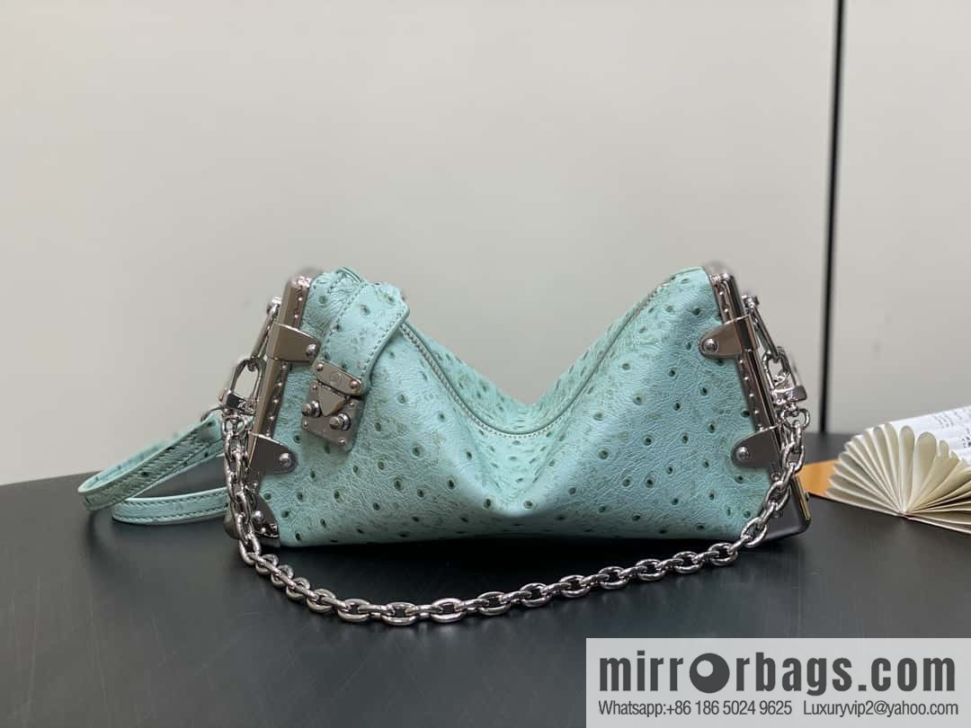[Boutique‑grade] M25445 light green ostrich pattern full leather, soft box series SLIM TRUNK handbag