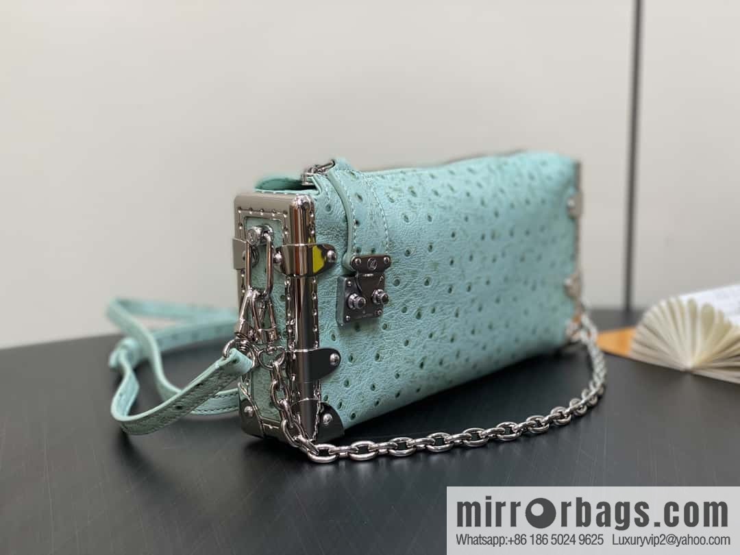 [Boutique‑grade] M25445 light green ostrich pattern full leather, soft box series SLIM TRUNK handbag