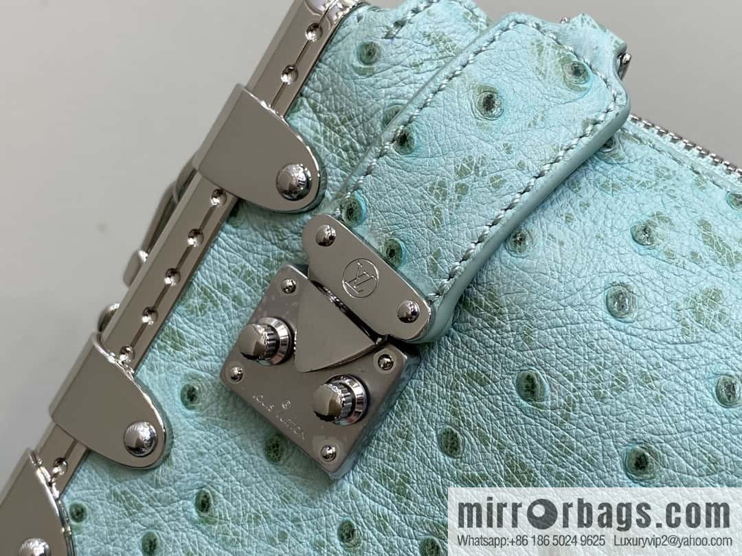 [Boutique‑grade] M25445 light green ostrich pattern full leather, soft box series SLIM TRUNK handbag