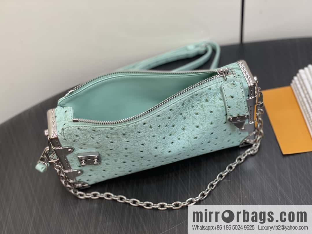 [Boutique‑grade] M25445 light green ostrich pattern full leather, soft box series SLIM TRUNK handbag