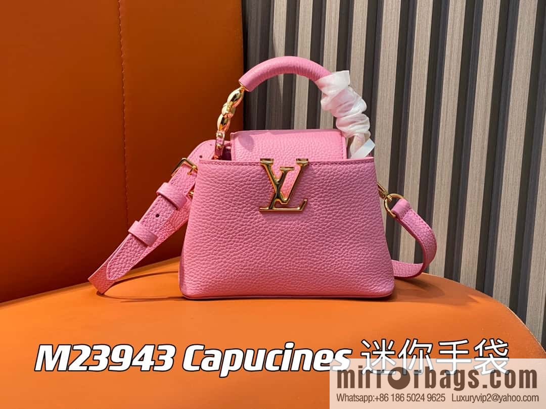[Boutique‑grade] M23943 pink full leather cap that English series, this Capucines mini handbag