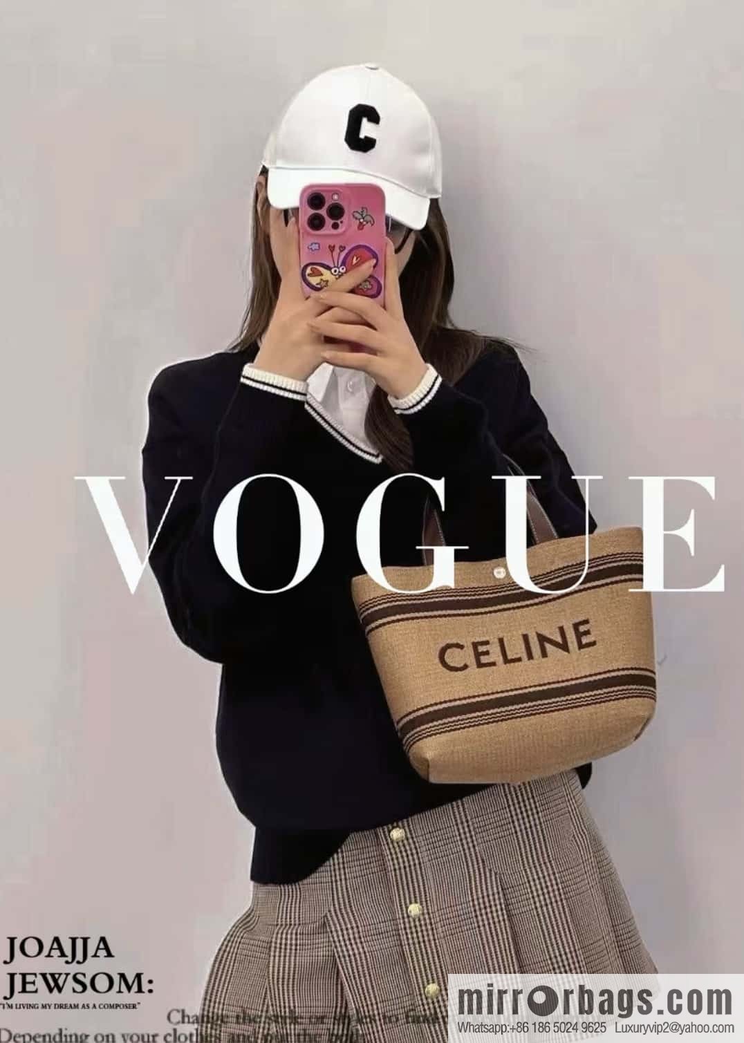 CELINE CABAS mini plant material effect fabric wagyu leather (fabric) handbag 116992