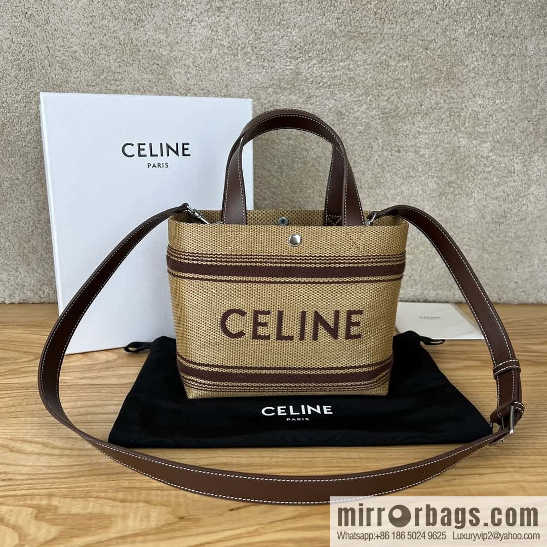 CELINE CABAS mini plant material effect fabric wagyu leather (fabric) handbag 116992