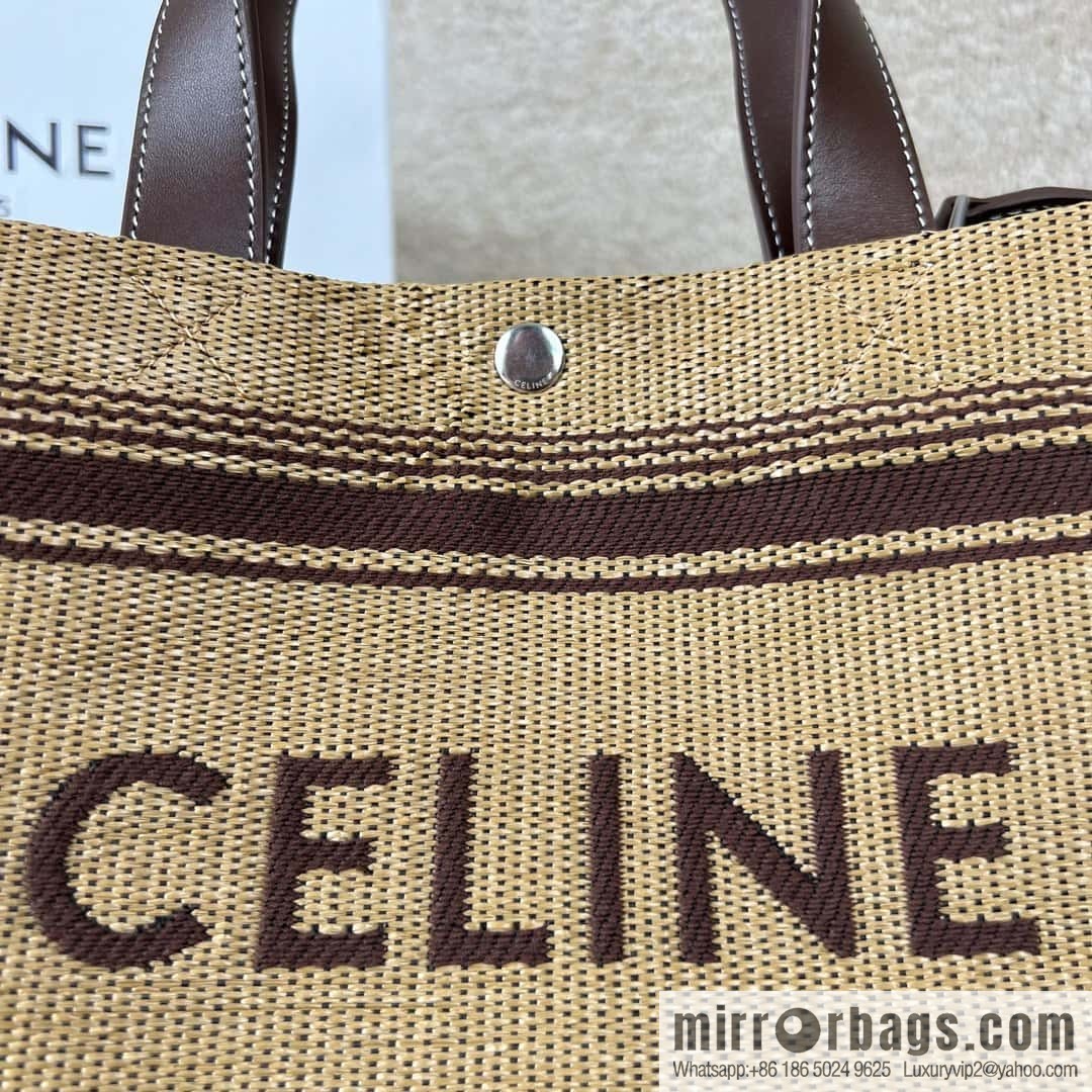 CELINE CABAS mini plant material effect fabric wagyu leather (fabric) handbag 116992