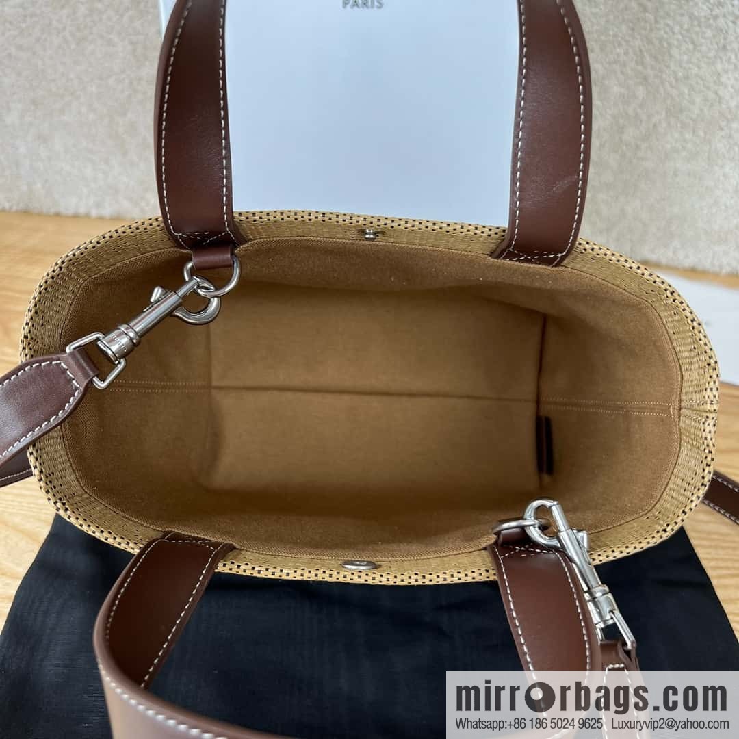 CELINE CABAS mini plant material effect fabric wagyu leather (fabric) handbag 116992