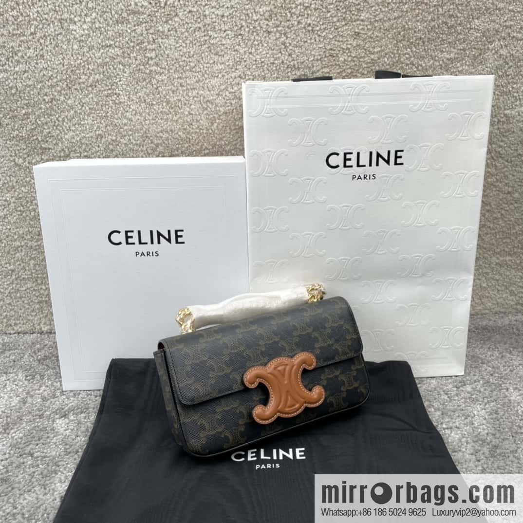 CELINE TRIOMPHE logo printed cow leather (fabric) chain strap shoulder backpack 199242 monogram