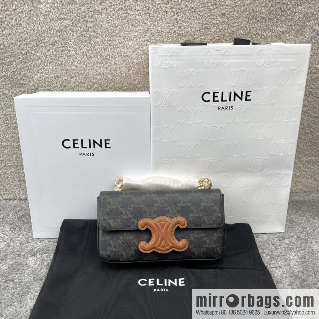 CELINE TRIOMPHE logo printed cow leather (fabric) chain strap shoulder backpack 199242 monogram
