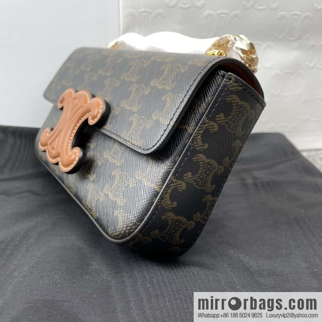 CELINE TRIOMPHE logo printed cow leather (fabric) chain strap shoulder backpack 199242 monogram