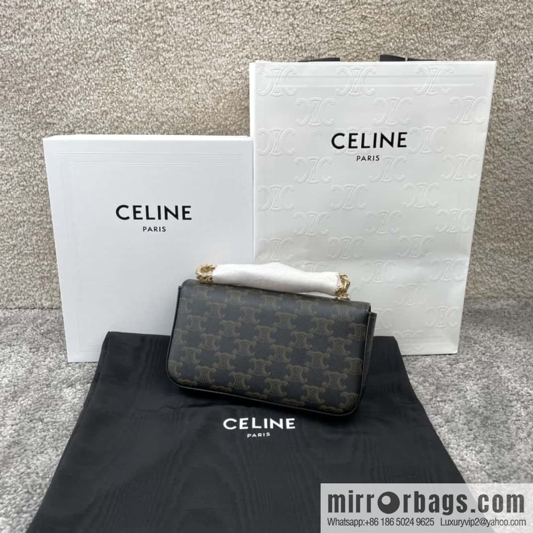 CELINE TRIOMPHE logo printed cow leather (fabric) chain strap shoulder backpack 199242 monogram