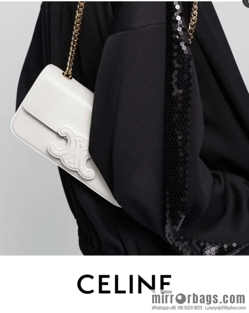CELINE TRIOMPHE glossy cow leather (fabric) chain strap backpack 199243 white