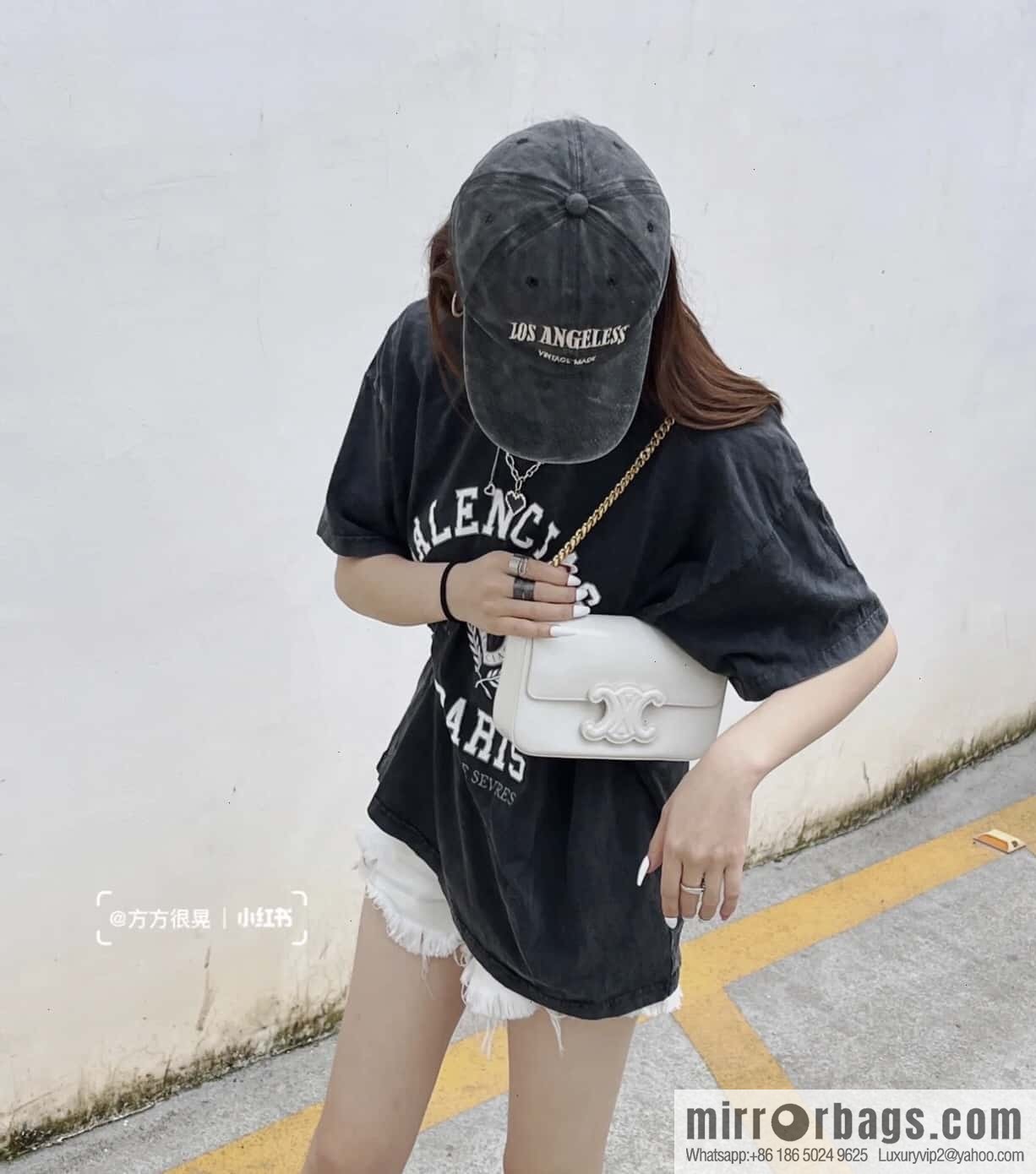 CELINE TRIOMPHE glossy cow leather (fabric) chain strap backpack 199243 white