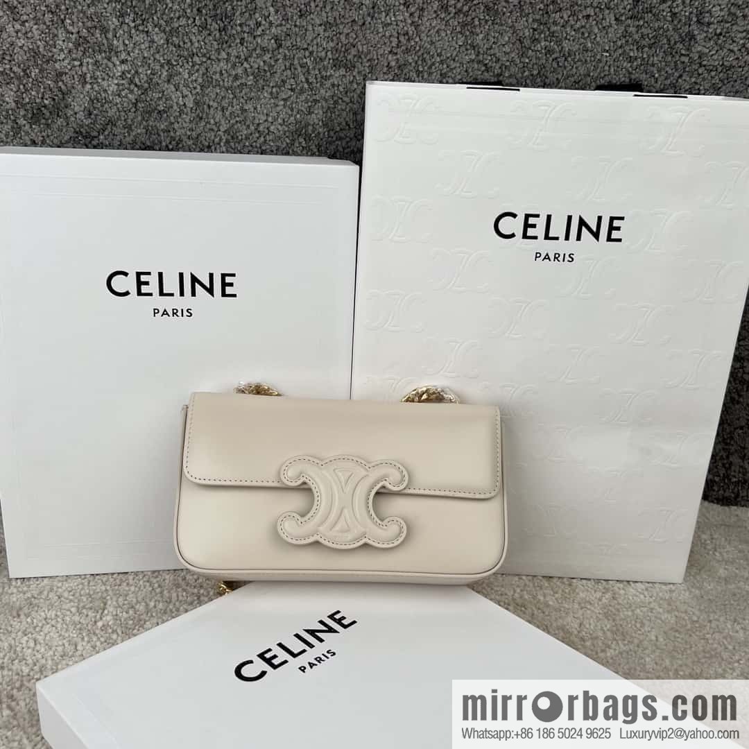 CELINE TRIOMPHE glossy cow leather (fabric) chain strap backpack 199243 white