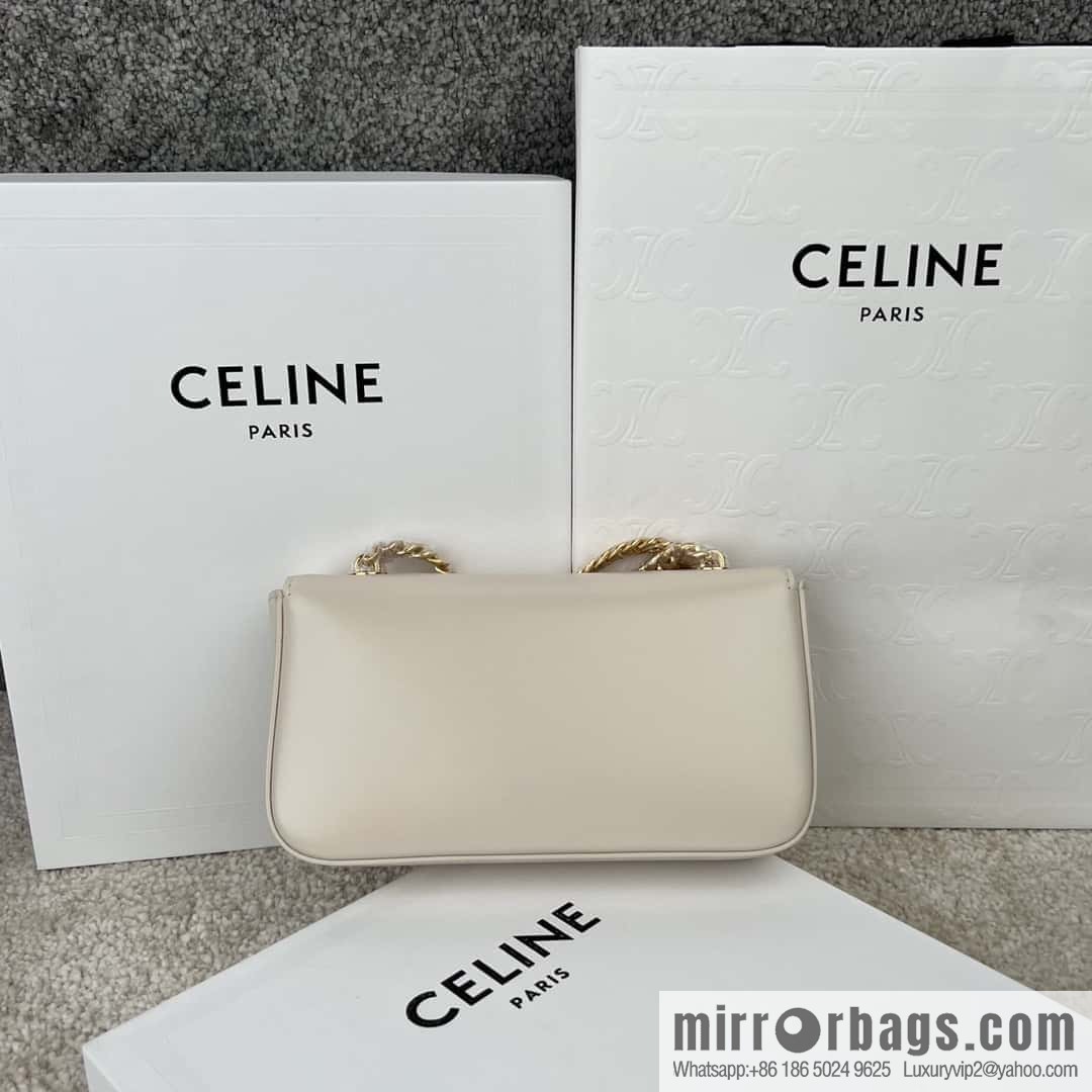 CELINE TRIOMPHE glossy cow leather (fabric) chain strap backpack 199243 white