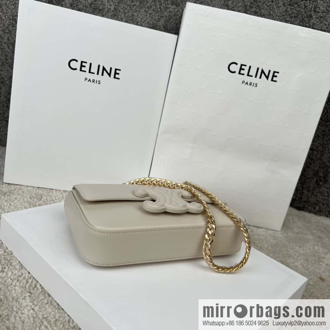CELINE TRIOMPHE glossy cow leather (fabric) chain strap backpack 199243 white