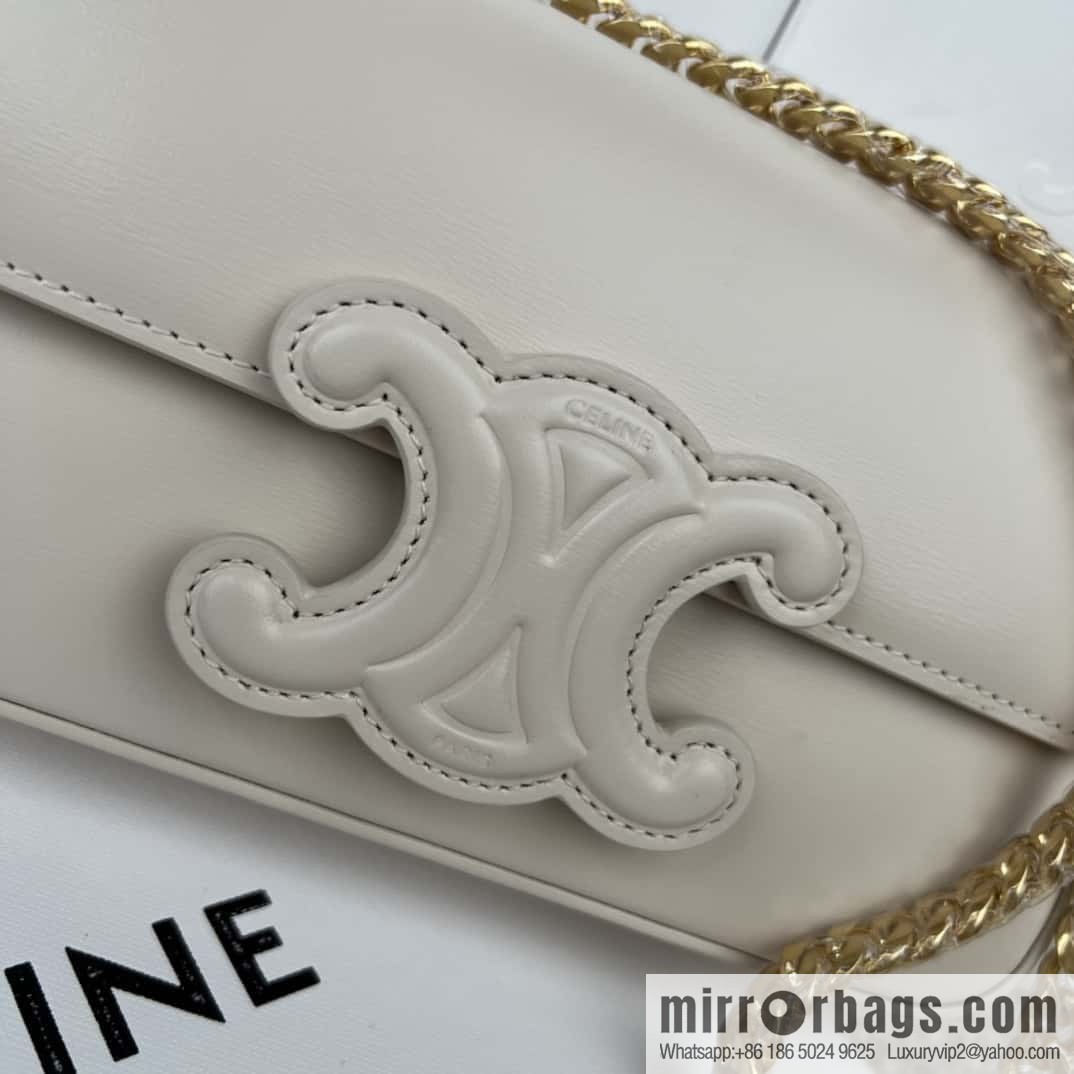 CELINE TRIOMPHE glossy cow leather (fabric) chain strap backpack 199243 white