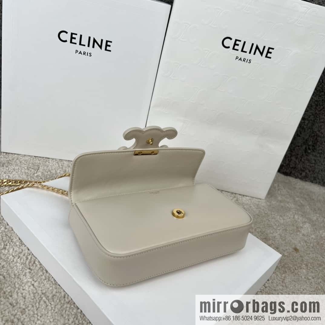 CELINE TRIOMPHE glossy cow leather (fabric) chain strap backpack 199243 white